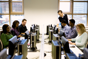 Students in a college computer lab